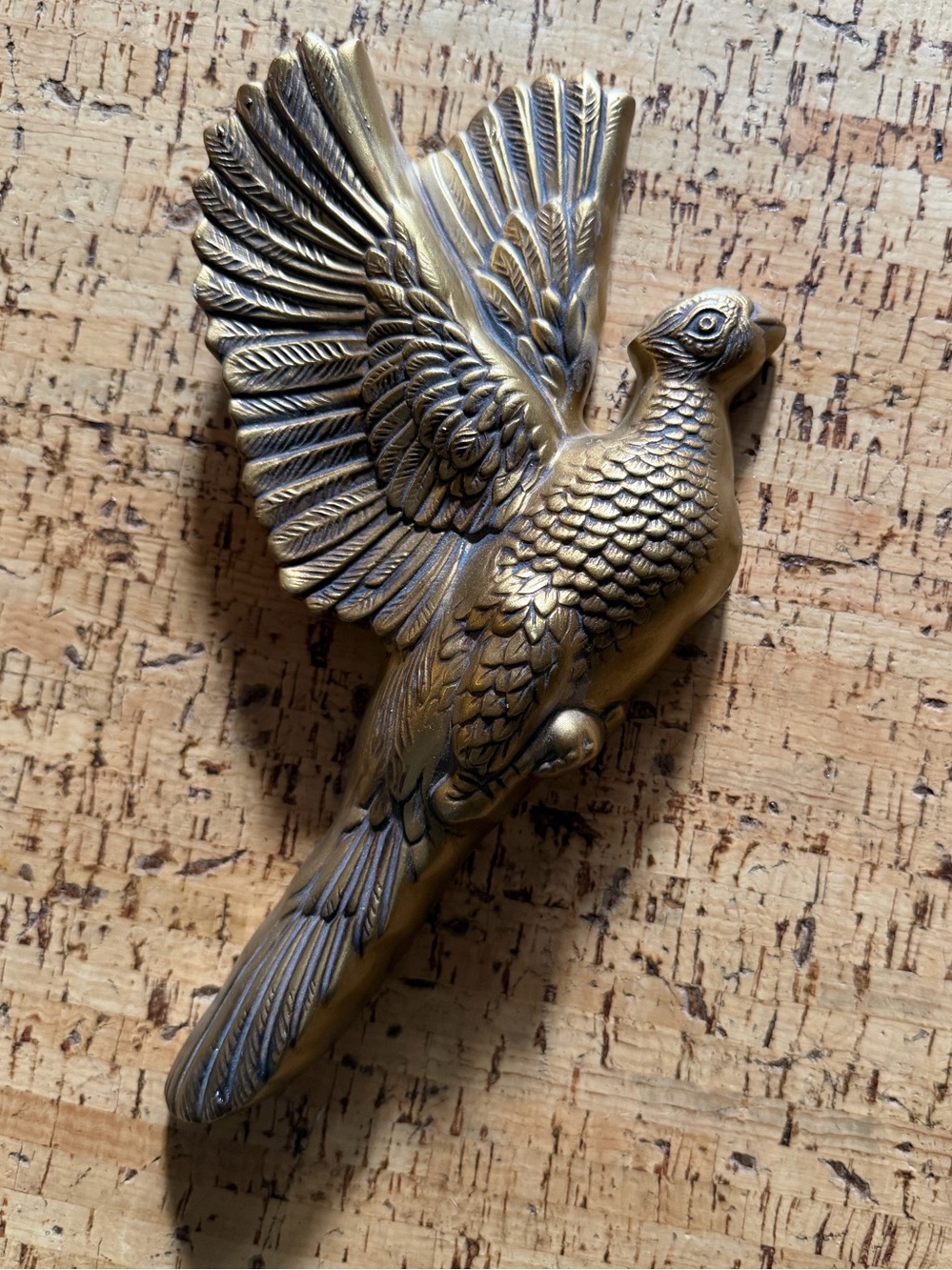 Vintage 1966 gold flying pheasant chalkware